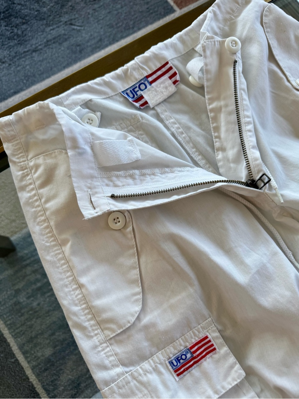 UFO White Cargo Pants with Flag Patch